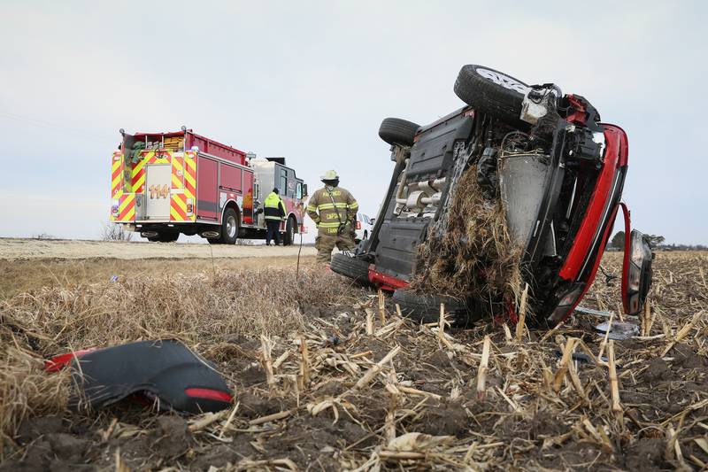 The Marengo Fire & Rescue District responded Thursday Dec. 23, 2021 near the intersection of Kishwaukee Valley Road and Noe Road near Marengo for a single-vehicle rollover crash.