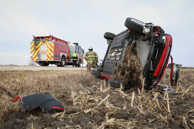 The Marengo Fire & Rescue District responded Thursday Dec. 23, 2021 near the intersection of Kishwaukee Valley Road and Noe Road near Marengo for a single-vehicle rollover crash.
