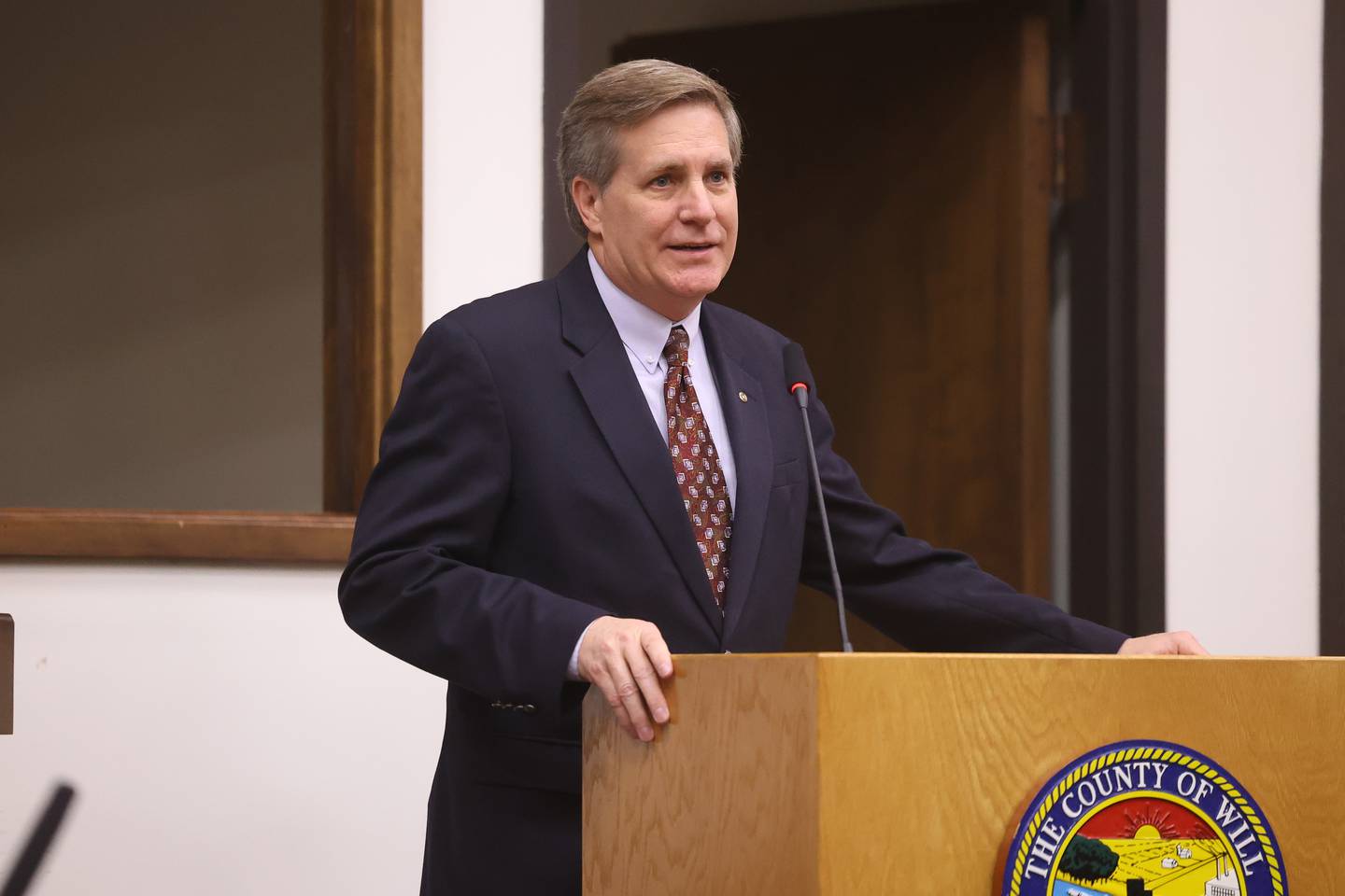 Will County Treasurer Tim Brophy shares a few words at his swearing-in ceremony at the Will County Building in Joliet on Thursday.