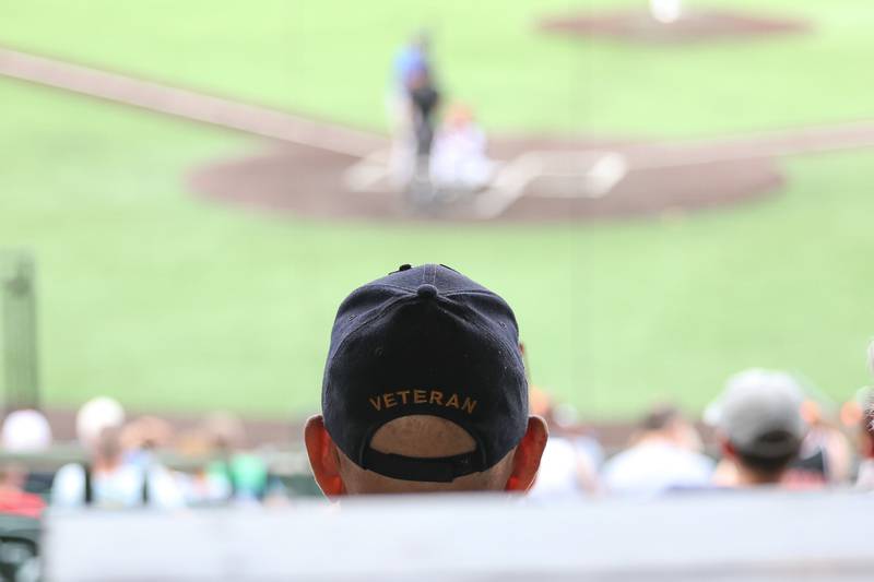 A veteran watches the Joliet Slammers play on Military Appreciation night on Saturday, July 1st, 2023, in Joliet.