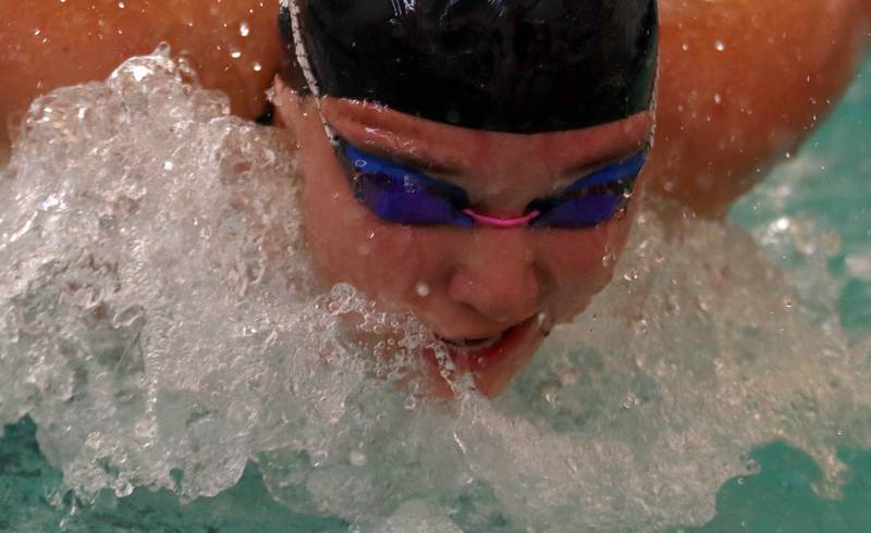 Crystal Lake South co-op’s Abby Uhl competes in the 200-yard IM during the Fox Valley Conference Championship Meet at Woodstock North High School on Saturday, Nov. 2, 2024 in Woodstock .