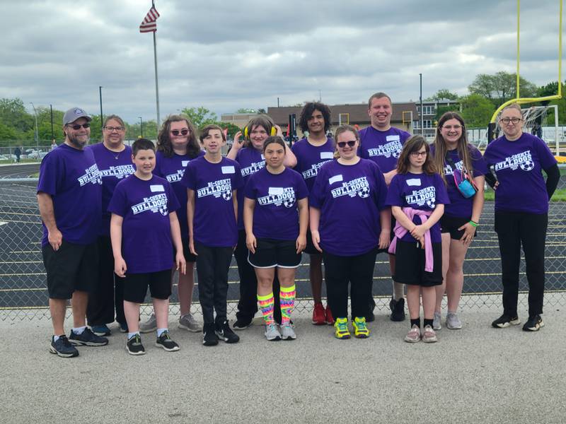 Bi-County Bulldogs involved in soccer ar (from left) Coach Jess Hurley, Coach Mandi Roggy, Kaleb Lewis, Havannah Lee, Brenden Hoagland, Zachariah Kaye, Samantha Merriman, Collin Mealing, Stephanie Howard, Kaleb Schipper, River Weston, Coach Emily Roggy, and Coach Kristen Hoagland.