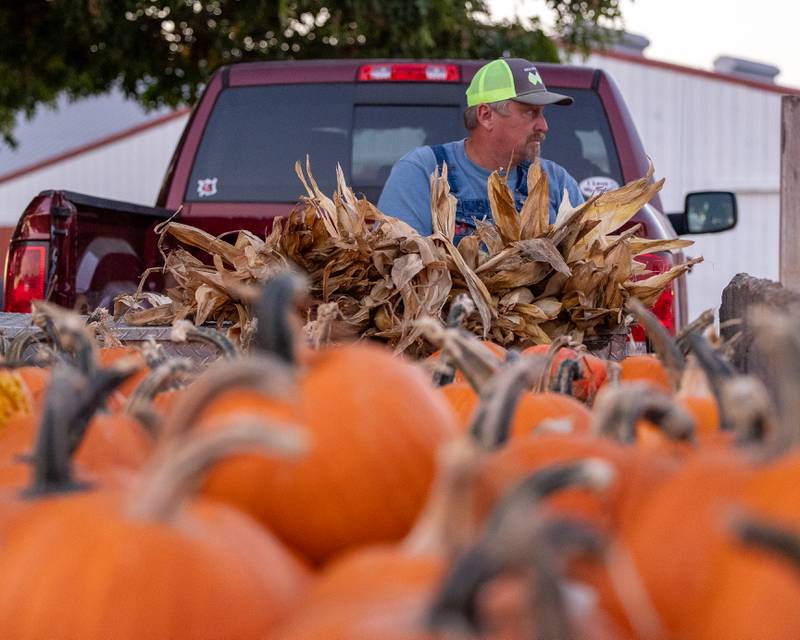 Carl Brazel of Brazel Farms Produce located in Tiskilwa sells pumpkins at the Monster Mash Balloon Bash on Saturday, Oct. 4, 2025 at the Bureau County Fairgrounds in Princeton.