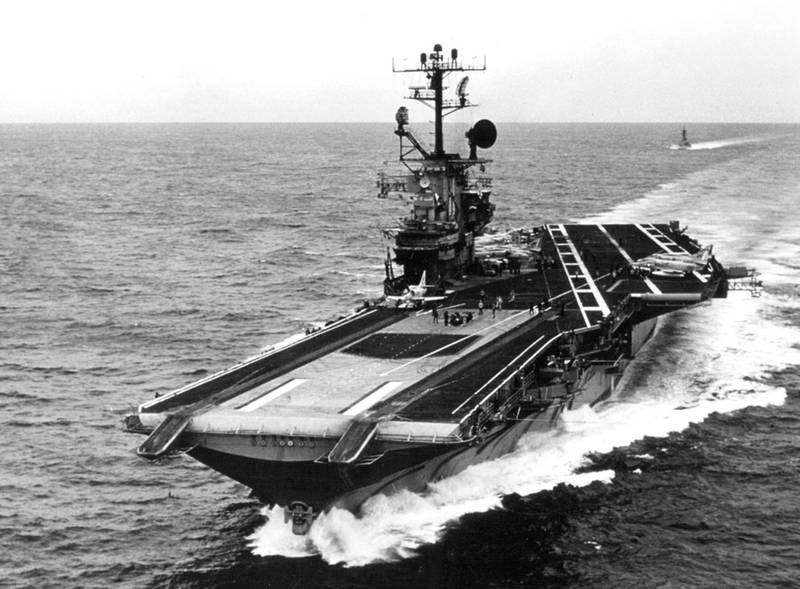 The USS Intrepid, a World War II-era aircraft carrier, shown in a U.S. Navy photograph during its deployment in the South China Sea in 1968.