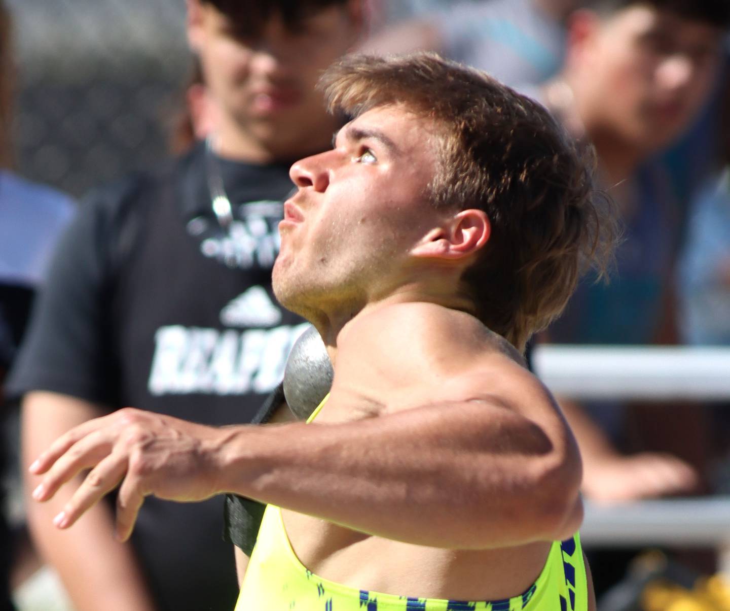 Johnsburg’s Brett Centnarowicz competes in the shot put in KRC Conference Track Meet action at Richmond-Burton High School in Richmond on Tuesday, May 13, 2025.