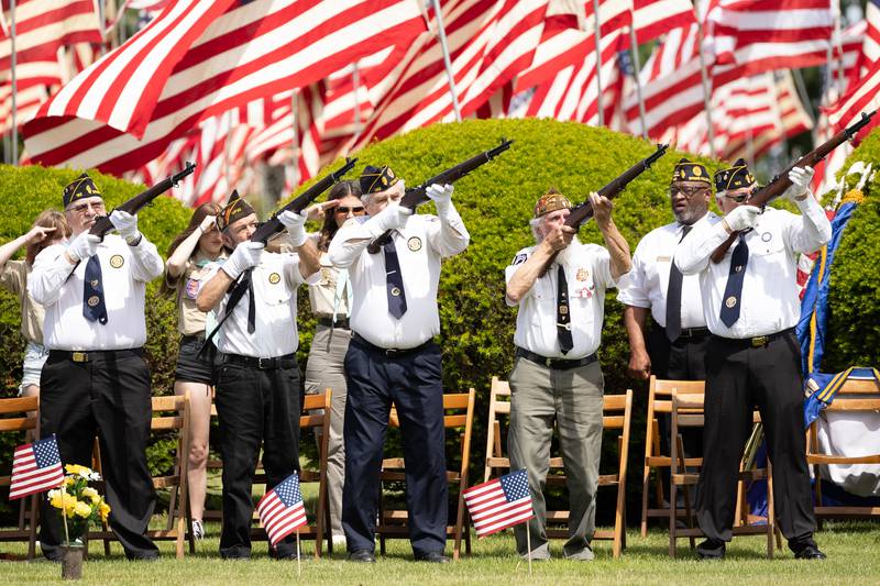 Honor Guard perform 21-Gun salute at the annual Memorial Day service on Monday, May 26, 2025 at Valley Memorial Park in Spring Valley.