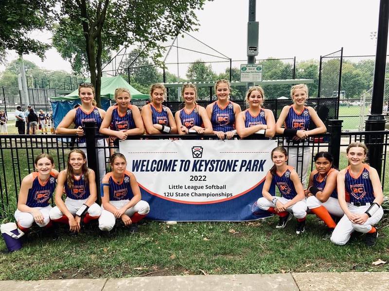 The Bi-County All-Stars went 2-2 in the Major League Softball Tournament in River Forest. They were recognized before the Pistol Shrimp baseball game on Tuesday, July 19 at Schweickert Field in Peru. Team members are (front row, from left) Paige Tonioni, Hannah Heiberger, Alexis Margis, Sarah Schenum, Britney Trinidad and Sophia Borri; and (back row) Kennedy Holocker, Chloe Parcher, Myah Richardson, Finley Rue, Layton Rue, Kylee Coons and Piper Terando.