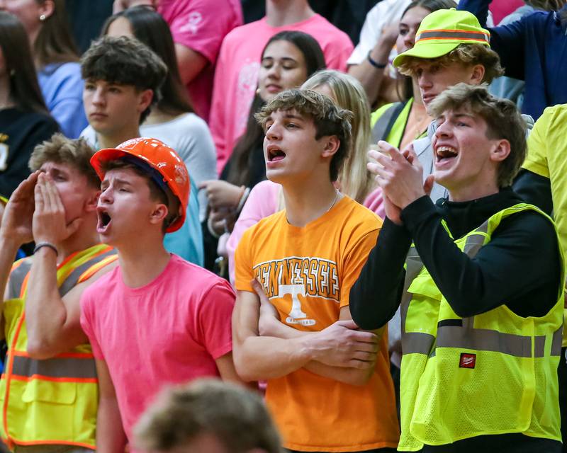 The Yorkville student section heckles the Oswego players during their basketball game between Yorkville at Oswego, Tuesday Dec 10, 2024 in Oswego.