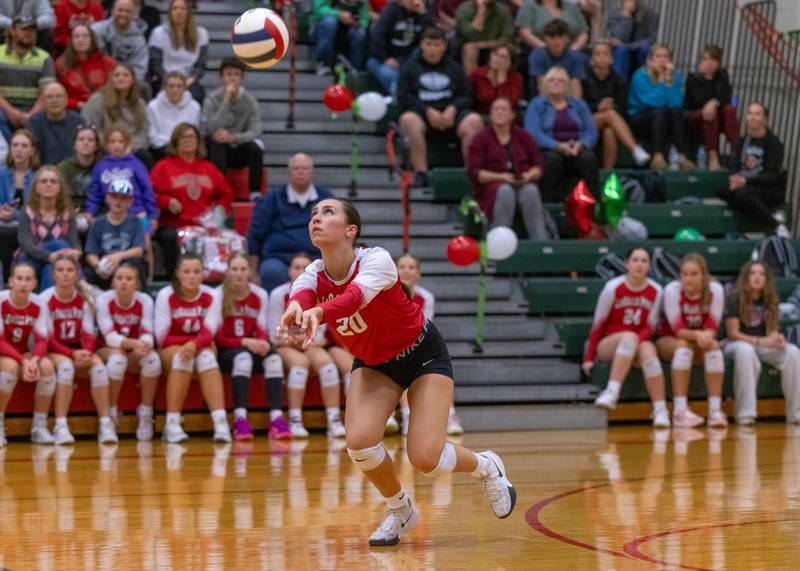 Anna Riva of LaSalle-Peru High School chases down a shot from Ottawa High School during the match at Sellett Gym on Oct. 15, 2025 at LaSalle-Peru High School.