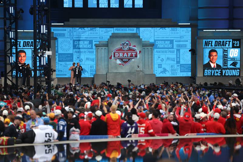 Carolina Panthers us the 1st overall pick they acquired from the Chicago Bears in a trade earlier in the year to select Alabama quarterback Bryce Young at the 2023 NFL Draft on Thursday, April 27, 2023 in Kansas City, MO.