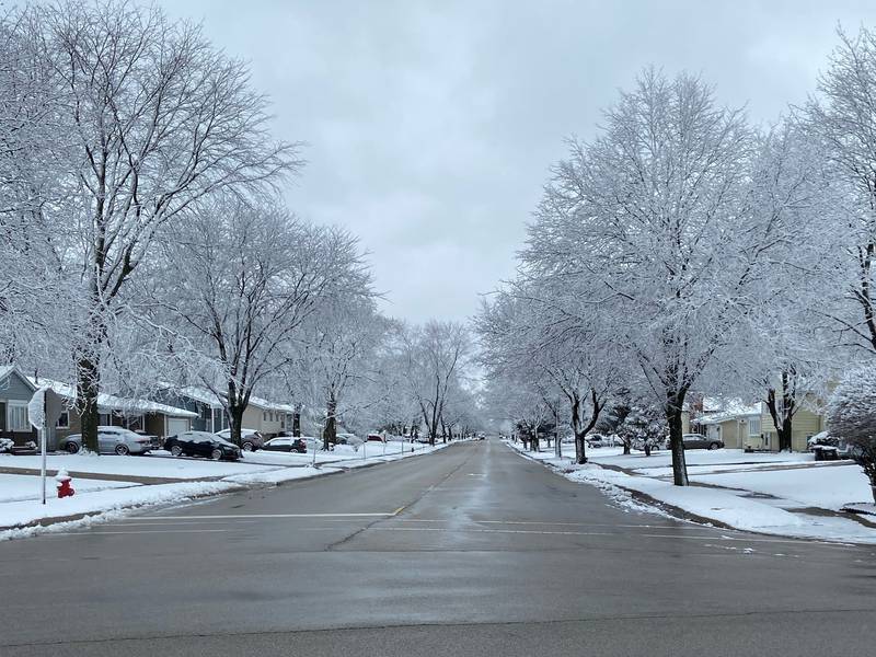 Nottingham Drive in Crystal Lake was clear of snow the morning of Saturday, March 25, 2023, despite snow falling overnight and into the morning.