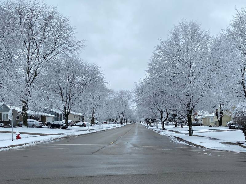 Nottingham Drive in Crystal Lake was clear of snow the morning of Saturday, March 25, 2023, despite snow falling overnight and into the morning.