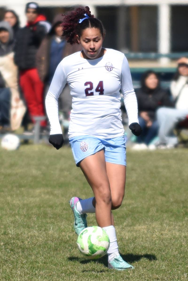 Kankakee's Malea Harrison dribbles the ball during the Kays' All-City game at Bishop McNamara Saturday, March 22, 2025.