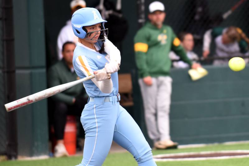 Joliet Catholic's Addison Fanter swings at a pitch during the Class 2A Coal City Regional semifinals against Coal City Wednesday, May 21, 2025.