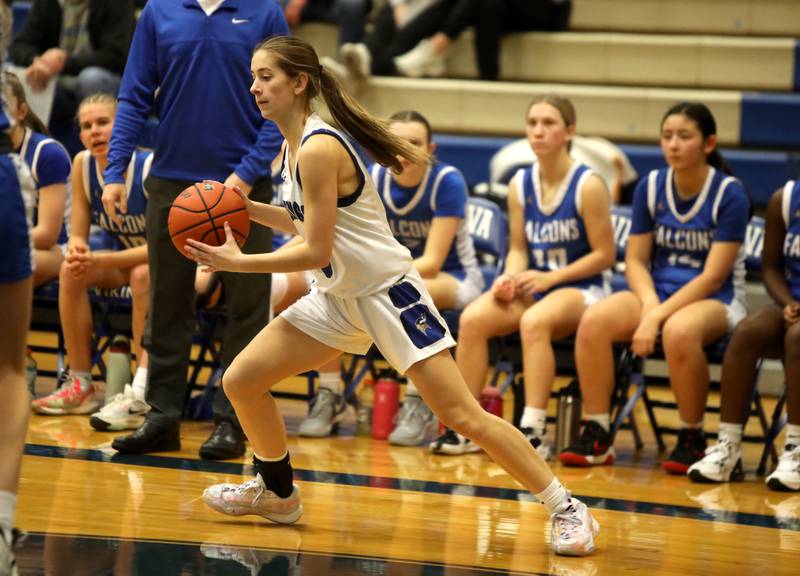 Geneva’s Hope Ieler drives toward the basket during a game against Wheaton North at Geneva on Friday, Dec. 22, 2023.