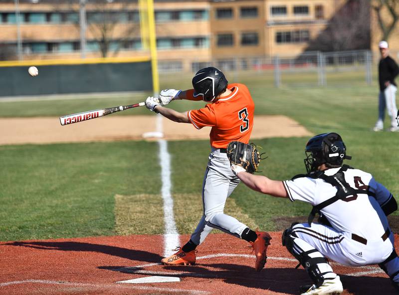 Minooka's Ben Muhich at bat during the non-conference game against Joliet Catholic on Monday, March. 11, 2024, at Joliet.