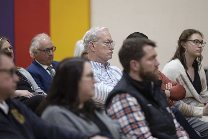 Dixon mayor-elect Glenn Hughes listens in on the announcement at the YMCA Thursday, April 6, 2023.