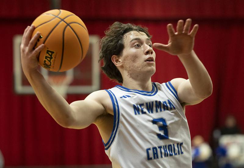Newman’s Garret Matznick puts up a shot against Pecatonica Tuesday, March 3, 2026, in the 1A sectional semifinal.