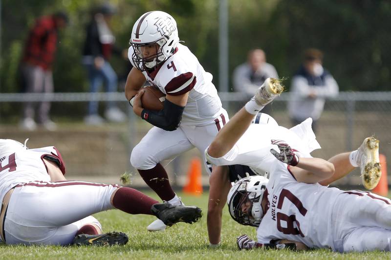 Prairie Ridge's Nathan Greetham finds an opening to run the ball against Cary-Grove during their football game at Cary-Grove High School on Saturday, Sept. 25, 2021 in Cary.  Cary-Grove won 42-7.