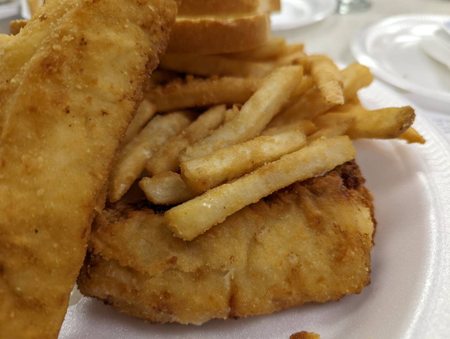 The Knights of Columbus Holy Trinity Council No. 4400 on Joliet's East side offers a one-, two- or three-piece fish dinner of either Alaskan cod (the Knights’ specialty, according to the menu) or Alaskan walleye. Prices are $11.50, $15.50 and $17.50 for the cod dinners, and $8.50, $11.25 and $13.75 for the walleye. Dinners come with two slices of bread, battered fries and a vinegar coleslaw.