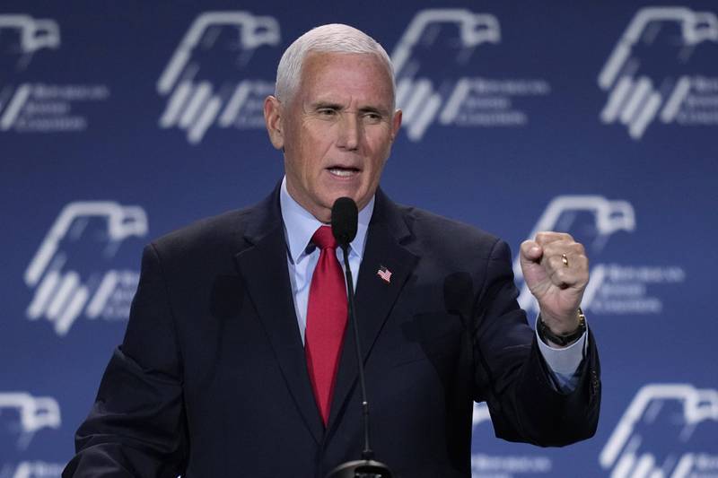 Former Vice President Mike Pence speaks at the annual leadership meeting of the Republican Jewish Coalition, Friday, Nov. 18, 2022, in Las Vegas. (AP Photo/John Locher)