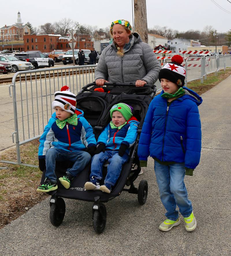 The Gabrielson family of Yorkville walks to the Yorkville Parks and
Recreation St. Patrick's Day Celebration on Saturday, March 14, 2026
in Yorkville.