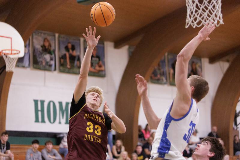 Richmond Burton's Luke Robinson goes in for the shot at the McHenry County Area All-Star Basketball Extravaganza on Sunday, April 12, 2026, at Alden-Hebron.