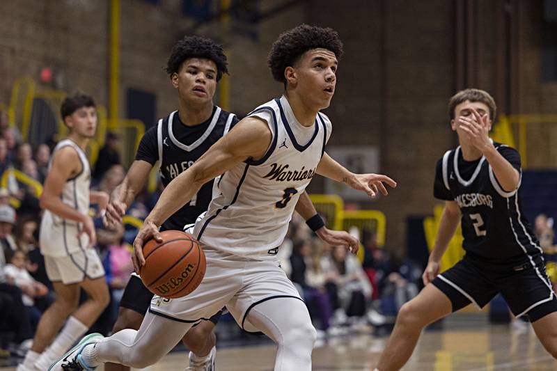 Sterling’s Andre Klaver drives to the hoop against Galesburg Friday, Jan. 5, 2024 at Sterling High School.