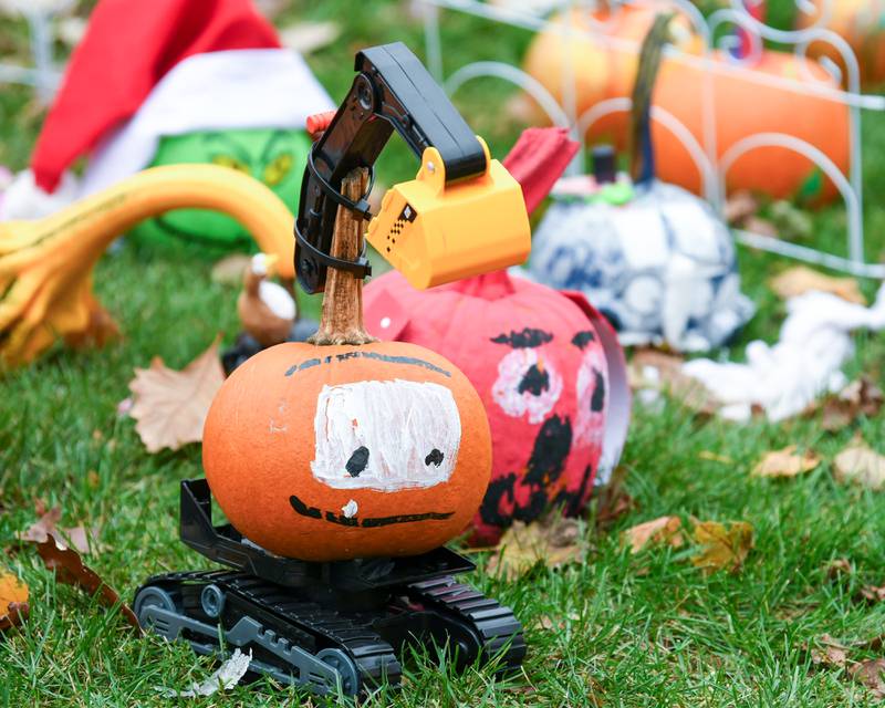 A pumpkin is ready to be put to work is on display in the Organization or group youth category during the Sycamore Pumpkin Festival held at the Sycamore courthouse lawn on Friday Oct. 27, 2023.