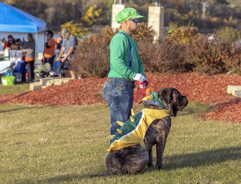 Thomas Blink and Kopa of Sterling channel their inner Luigi and Bowser Friday, Oct. 25, 2024, in Rock Falls.
