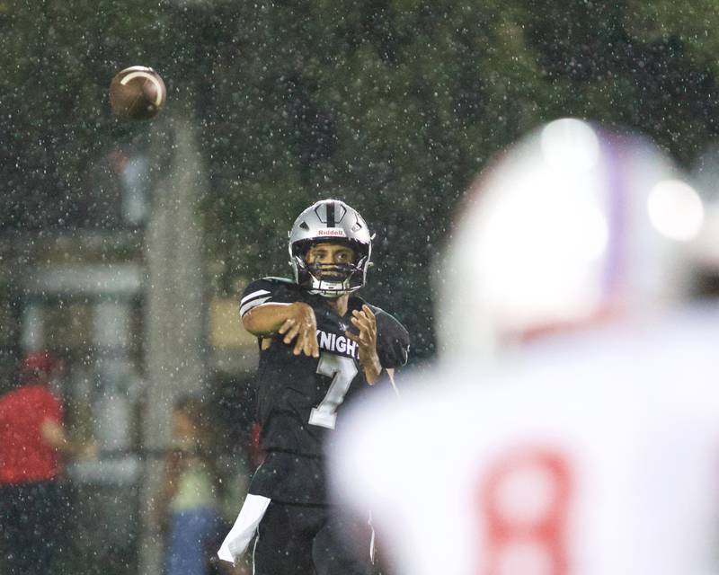 Kaneland's Jalen Carter throws the ball against Ottawa on Friday, Sept. 19, 2025 in Maple Park.