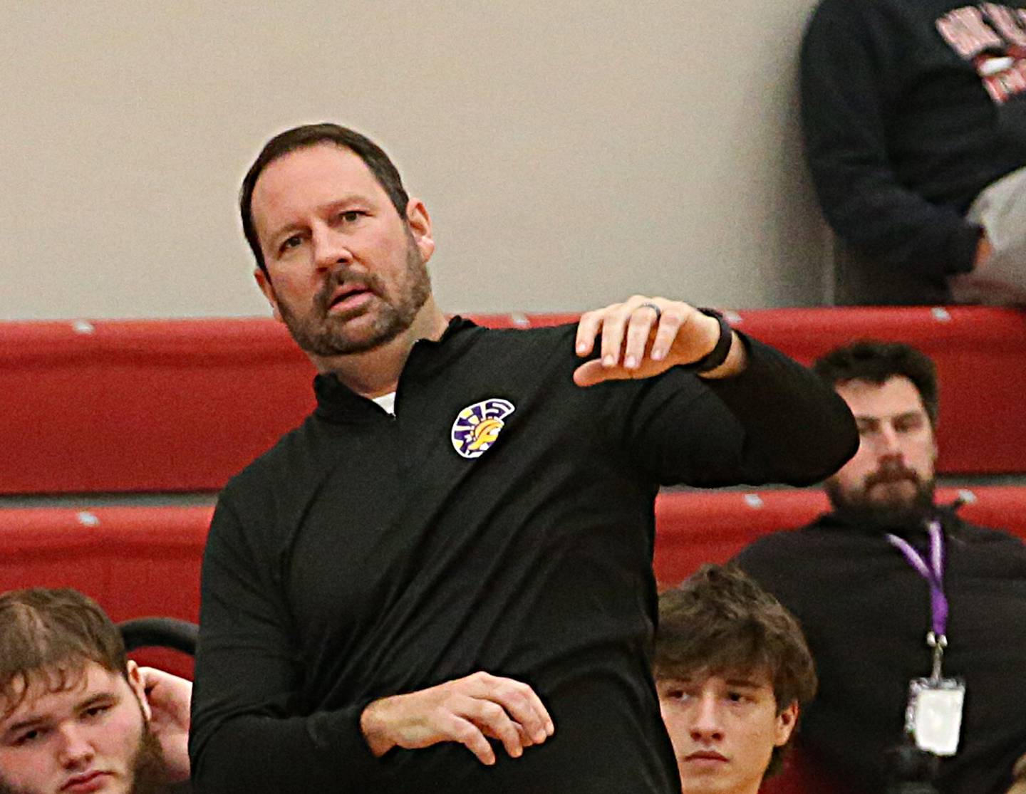 Mendota head boys basketball coach Steve Wasmer coaches his team during the Colmone Classic on Tuesday, Dec. 6, 2022 at Hall High School in Spring Valley.