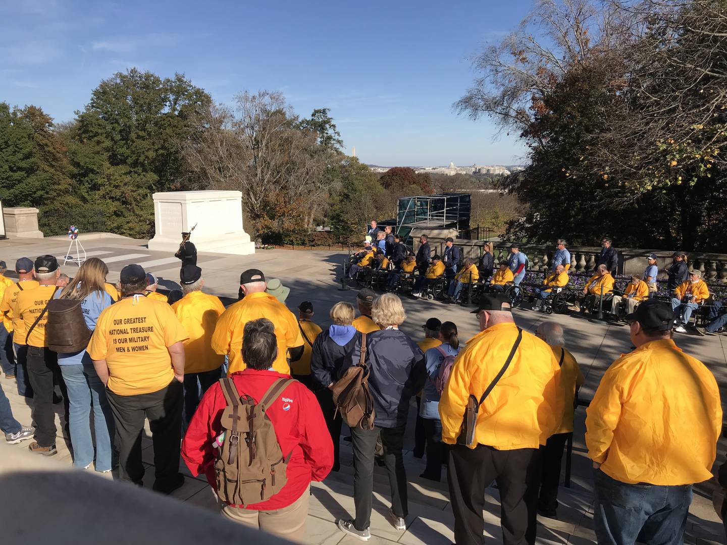 A contingent of the Whiteside County Honor Flight attends a ceremony at the Tomb of the Unknown Soldier at Arlington National Cemetery on Tuesday, November 8, 2022.