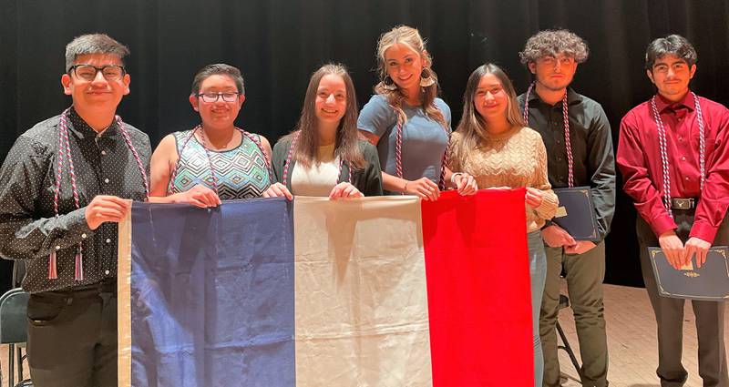 Joliet Central High School inducted 47 students into the French and Spanish National Honors Societies on Wednesday, March 16, 2022. Pictured are some of the the 2022 National French Honor Society inductees.