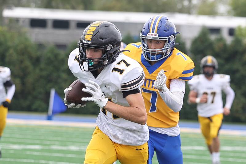 Joliet West’s Owen Barton breaks away for a touchdown against Joliet Central on Saturday, Sept. 28, 2024 in Joliet.