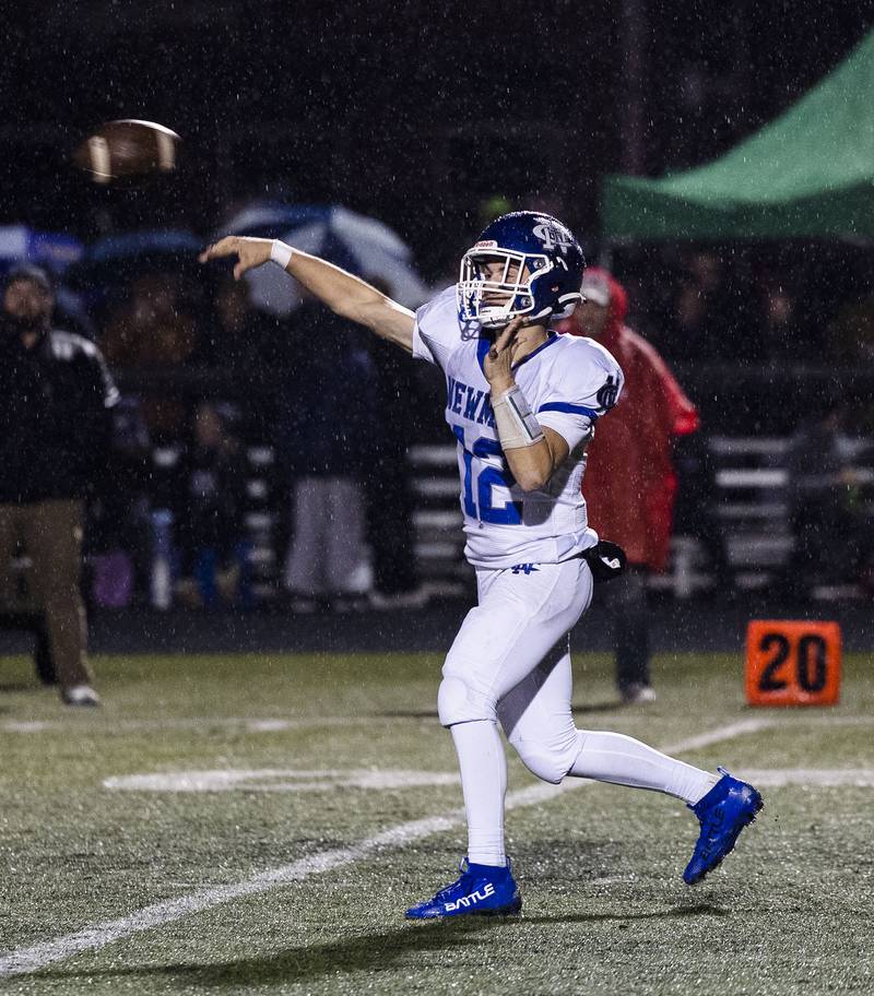 Newman’s Evan Bushman fires a pass against El Paso Saturday, Nov. 8, 2025.
