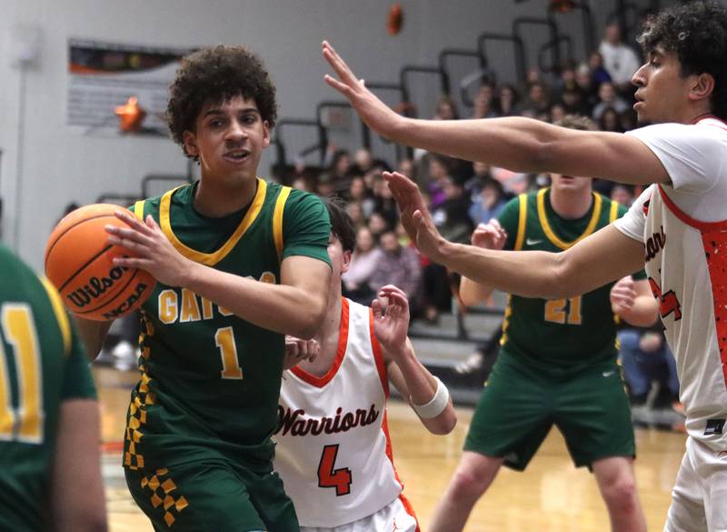 Crystal Lake South’s Noah Cook looks for an option in varsity boys basketball on Friday, Feb. 20, 2026, at McHenry High School in McHenry.