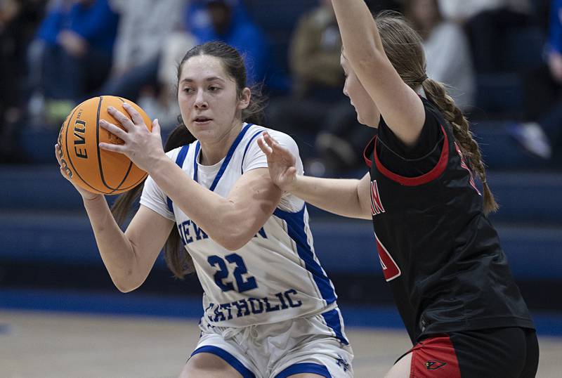 Newman’s Anna Propheter looks to make a play against Stillman Valley Monday, Feb. 2, 2026.