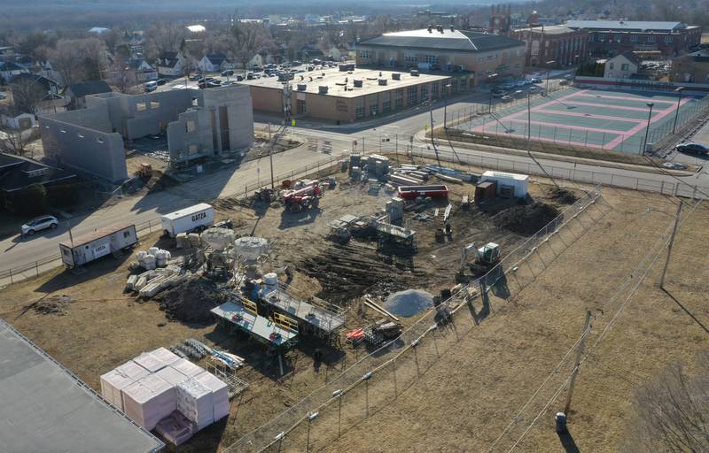 An aerial view of the La Salle-Peru Township High School new Agriculture Center on the southeast corner of Sixth and Creve Coeur streets on Wednesday, Feb. 11, 2026 in La Salle.