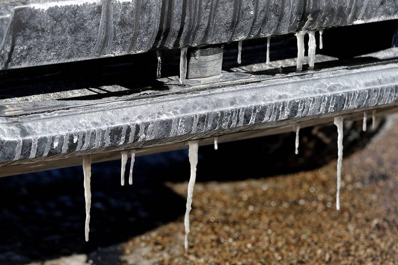 Icicles hang off a car on Thursday, Jan. 23. 2025, parked at the Metra station  in Woodstock.