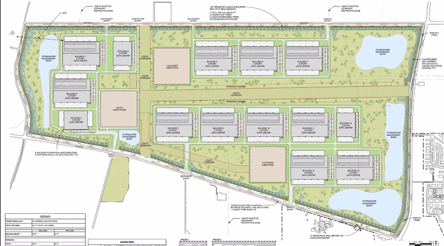 The plans for the 1,037 acre Project Cardinal data center in Yorkville are revised with greater roadway setbacks.