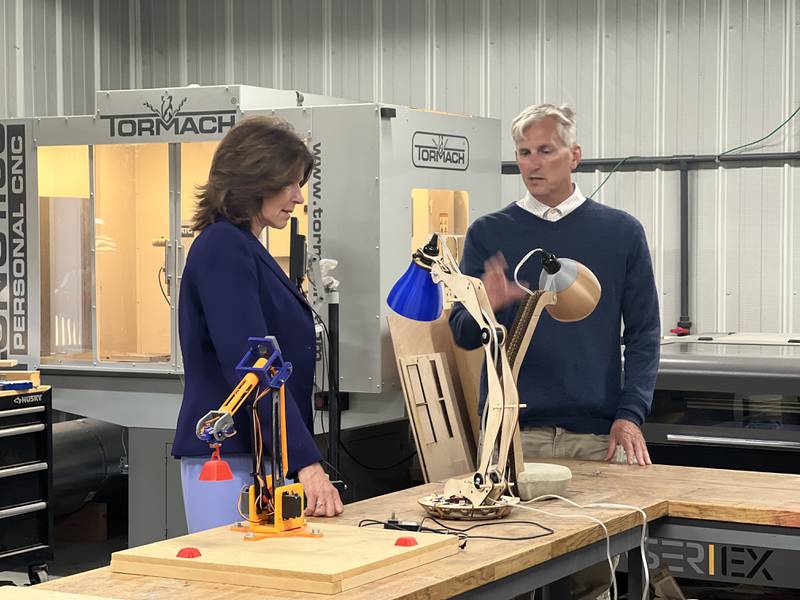 U.S. Rep. Cheri Bustos receives a tour of the Morrison Tech facilities during a Sept. 7 visit to present the school with $1.5 million for its automation and intelligence process controls training program.