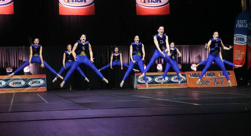 Members of the Joliet Catholic Academy dance team perform during the IHSA State Dance finals on Saturday, Feb. 1, 2025 at Grossingers Motor Arena in Bloomington.