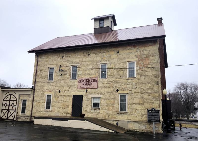 The Stone Mill Museum, home to the Sandwich Historical Society, located at  315 E Railroad St, Sandwich, IL.