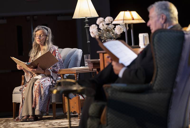 Priscilla Osbourne and Mark Tremble rehearse a scene from Performing Arts Guild’s rendition of "Love Letters" Thursday, April 11, 2024. The group will have showings at the Allure of Pinecrest Grove Theater in Mt. Morris from April 12-14 and 19-21. Friday and Saturday shows are at 7 p.m., Sunday shows are at 2 p.m.