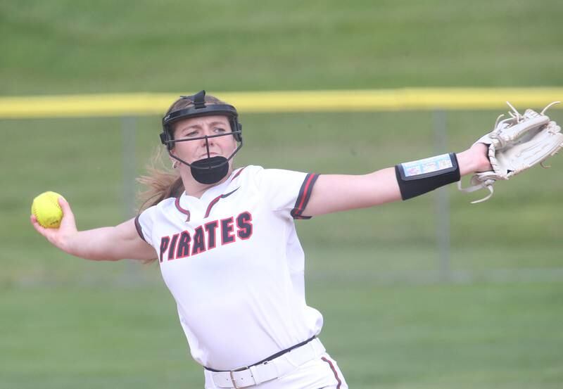 Ottawa pitcher Adelynn Russell lets go of a throw to Seneca on Friday, May 2, 2025 at Ottawa High School.