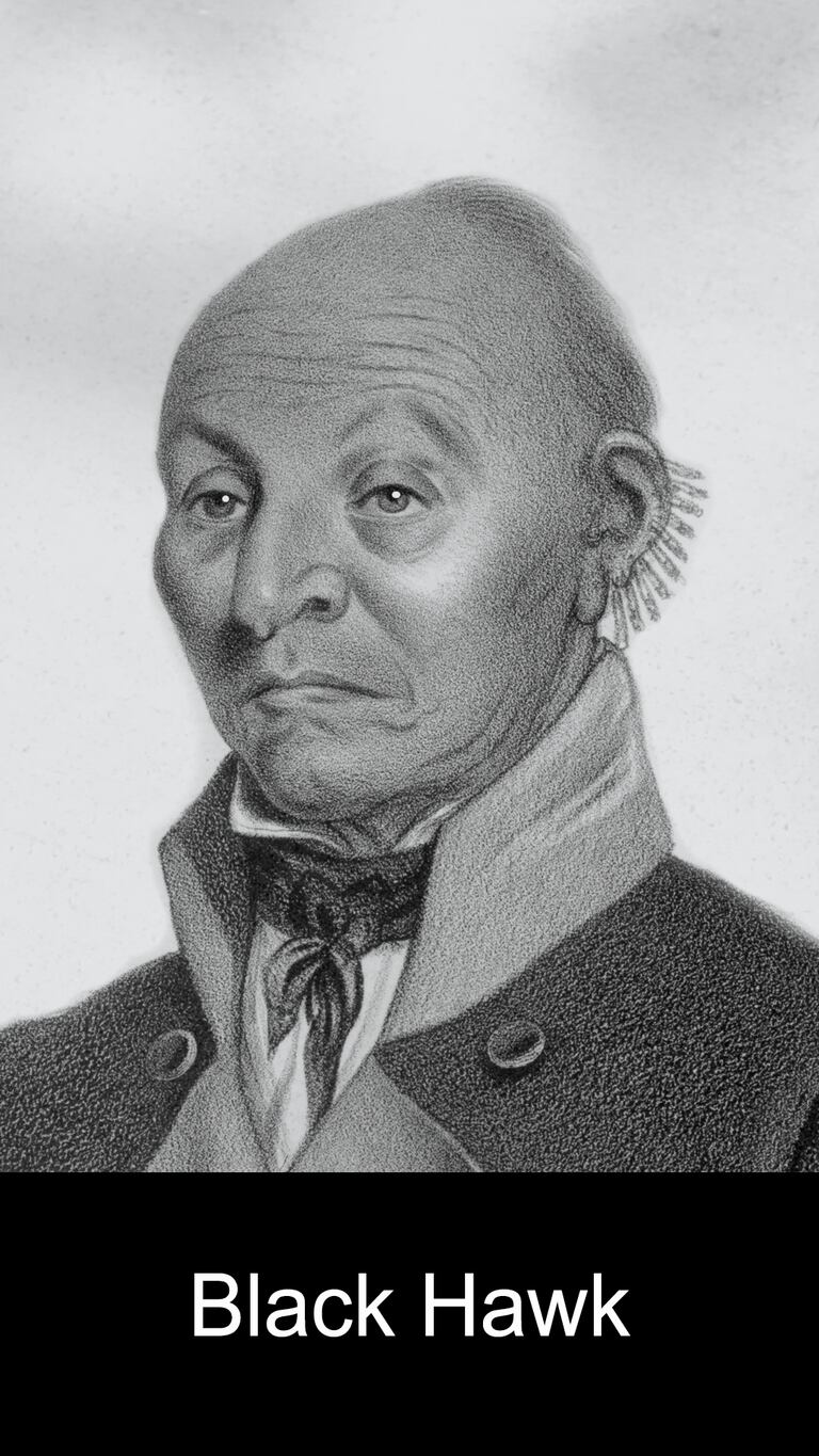 Sketch of Black Hawk, whose autobiography is a featured exhibit at Abraham Lincoln Presidential Library and Museum.