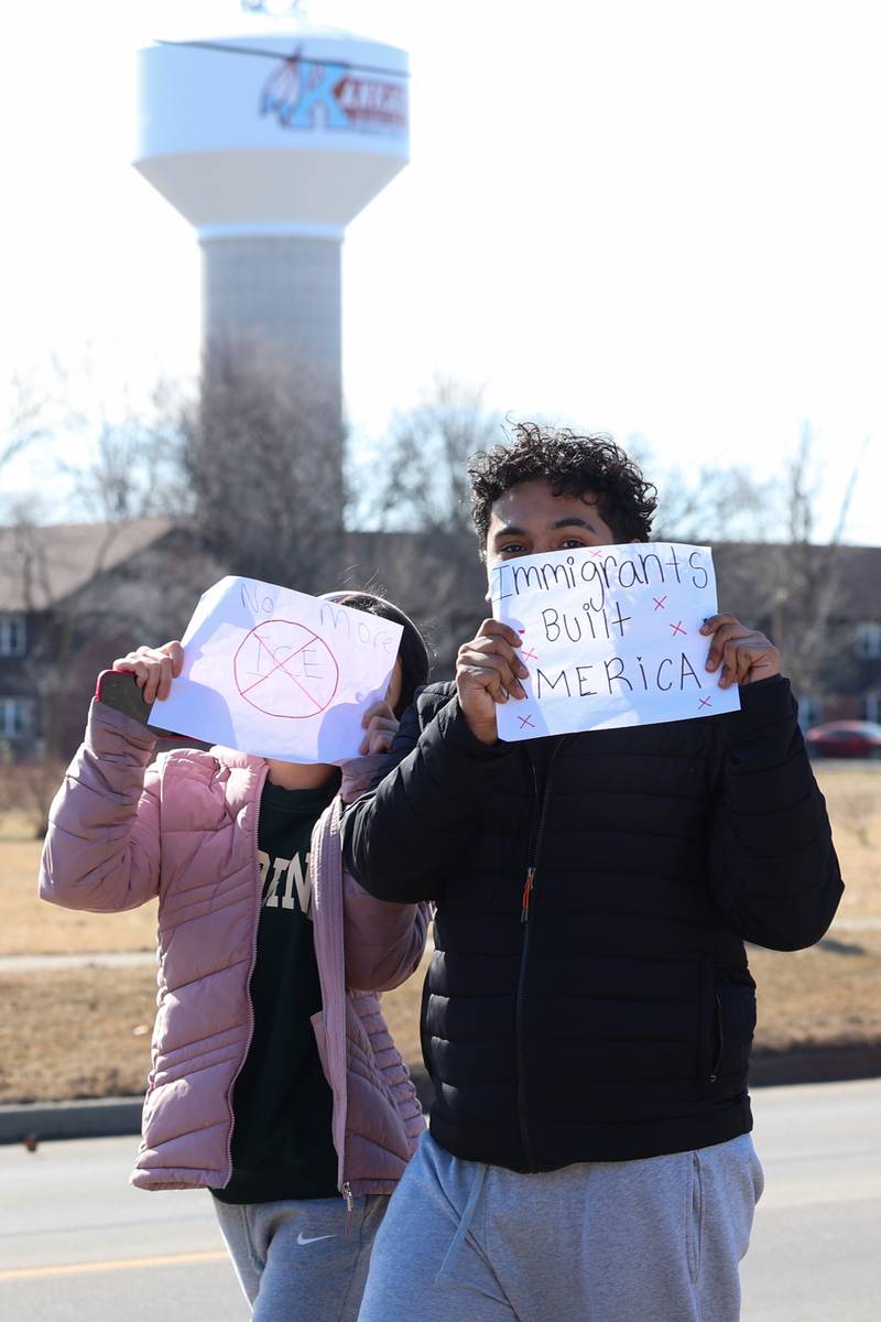 Kankakee High School students participate in a walkout in protest of national immigration policies and Immigration and Customs Enforcement actions on Friday, Feb. 13, 2026.