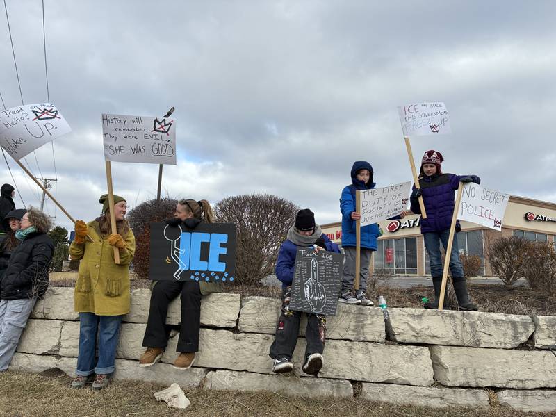 More than 600 people came out Sunday, Jan. 11, 2026, on Route 31 in McHenry for an anti-ICE protest, organized by Indivisible McHenry County. The national organization encouraged protests over the weekend in response to the death of Renee Good Wednesday in Minneapolis.