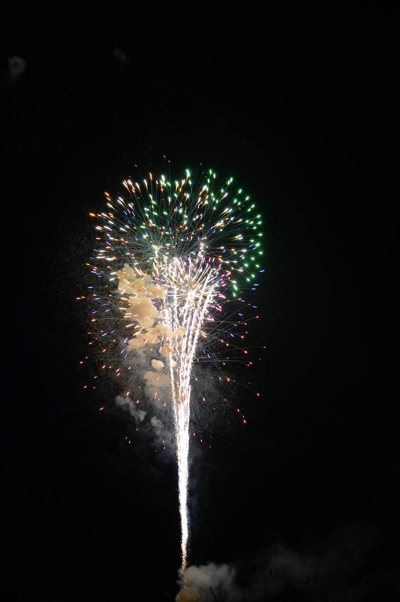 The grand finale fireworks explode over the Bertolet Memorial Library on June 2, 2023, at the end of the first day of Leaf River Summer Daze. The three-day event took place June 2-4, with most activities held at the library and River Valley Complex.